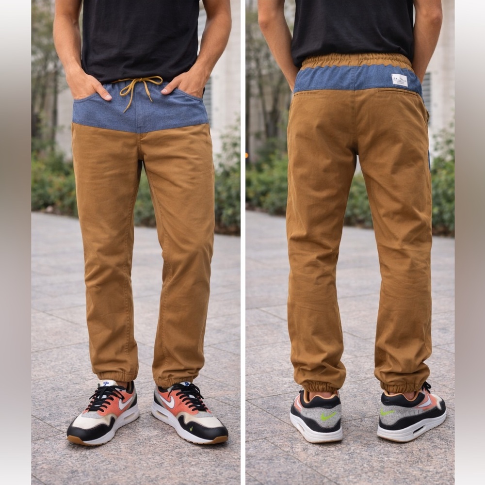 Red Ape Men’s Chino Jogger Pants L | Brown & Blue Two-Tone Casual